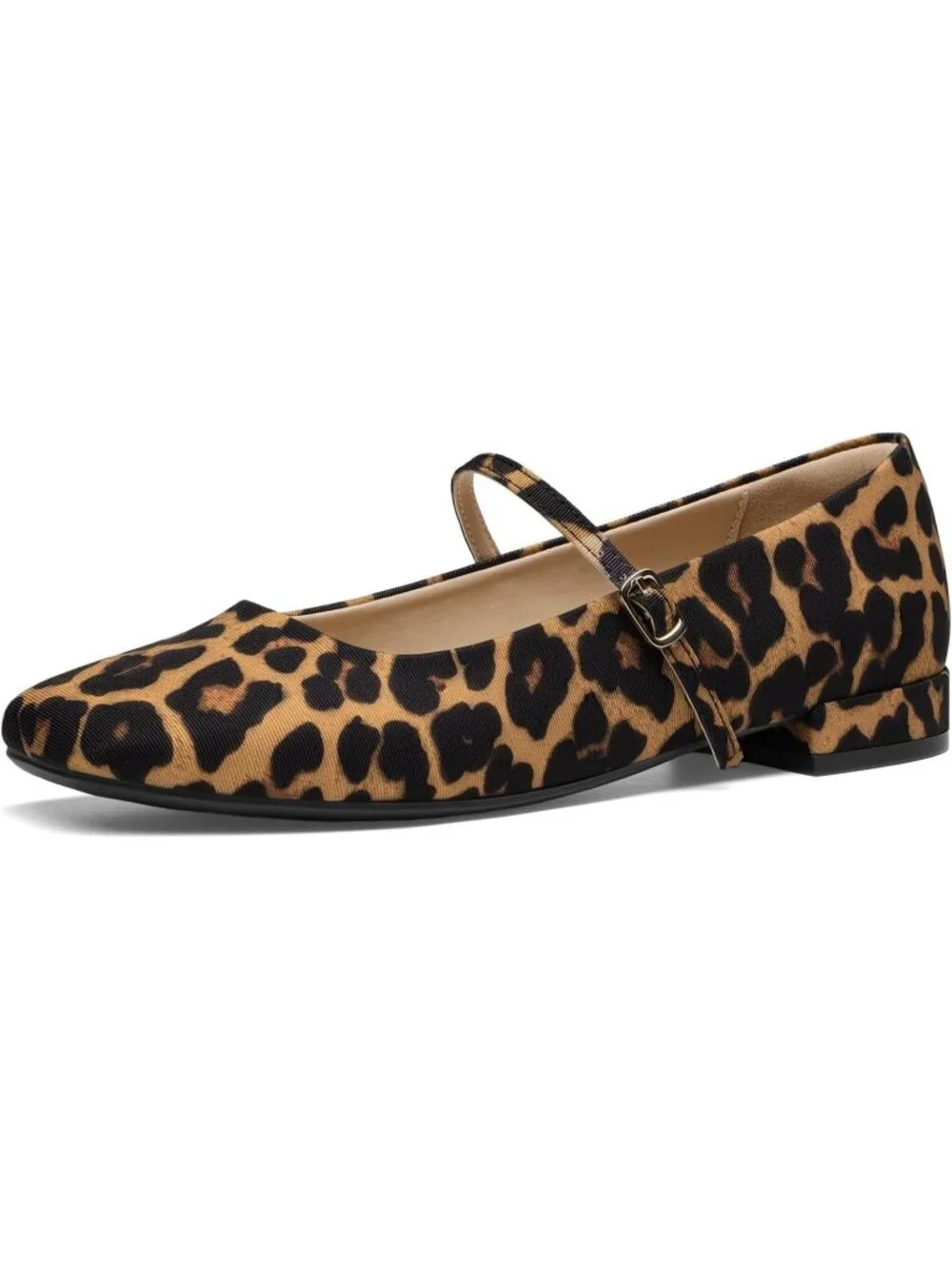 DREAM PAIRS Women's Leopard Faux Leather Square Toe Buckle Flats Low Heel Shoes
